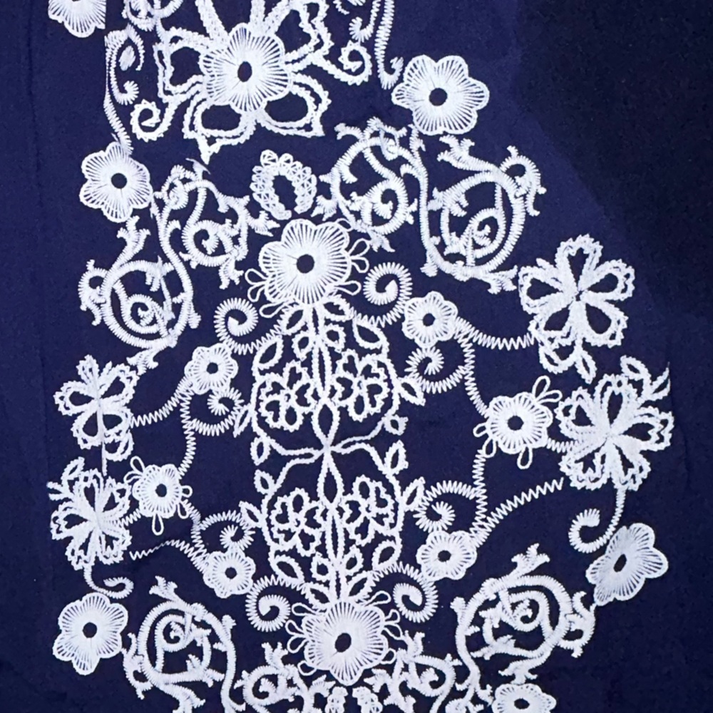 Navy Cami Tank Top with White Embroidery Sz Large by Tining - Picture 7 of 10